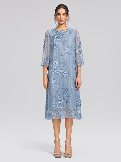 Silk Leaf Embroidery Floral Dress