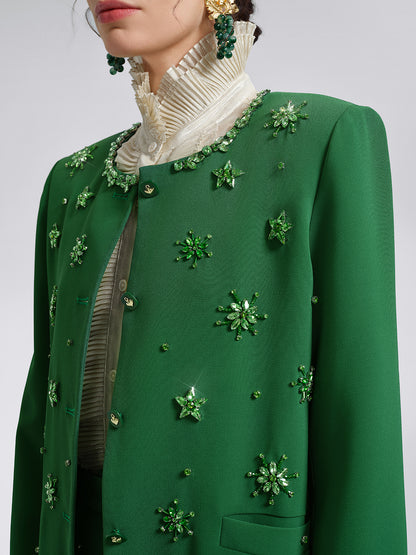 Hand-Beaded Floral Trim Jacket