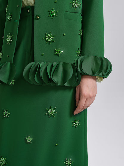 Hand-Beaded Floral Trim Jacket