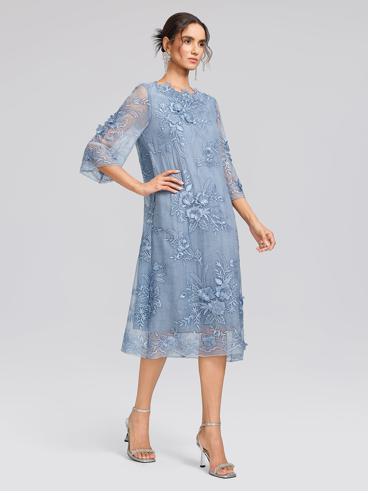 Silk Leaf Embroidery Floral Dress