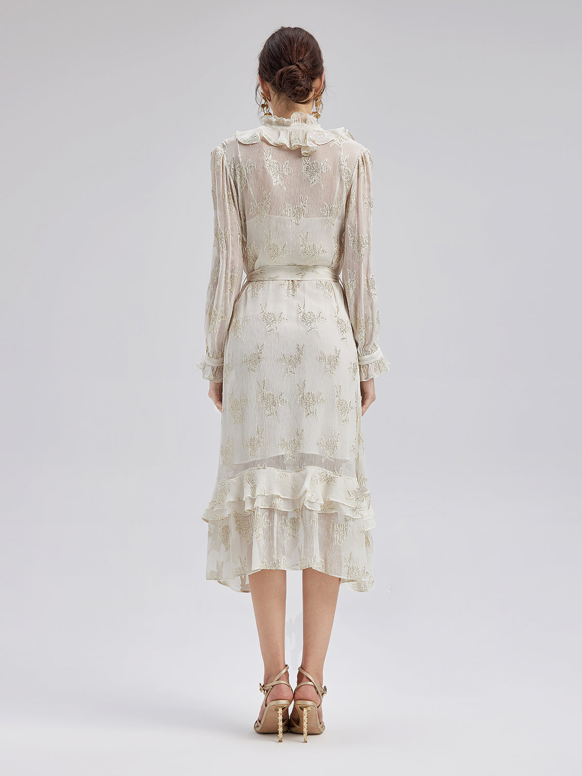 Silk Jacquard Ruffle Dress