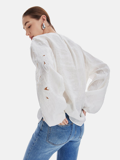 Relaxed Embroidered Hollow-Out Top