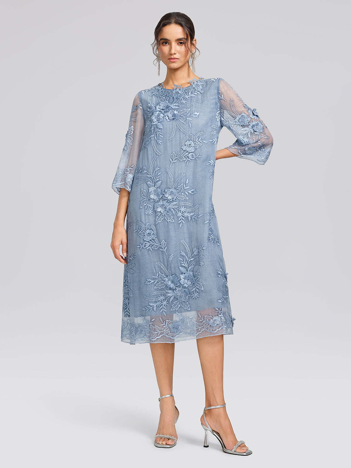 Silk Leaf Embroidery Floral Dress