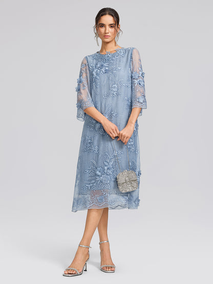 Silk Leaf Embroidery Floral Dress
