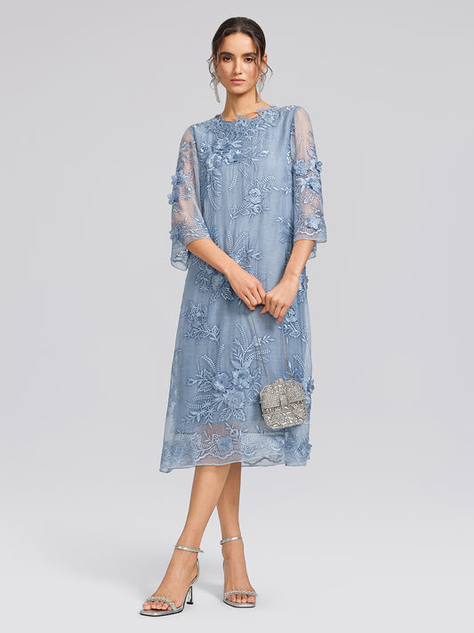 Silk Leaf Embroidery Floral Dress