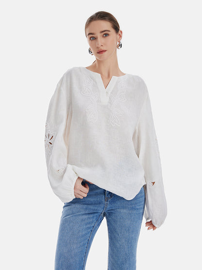 Relaxed Embroidered Hollow-Out Top