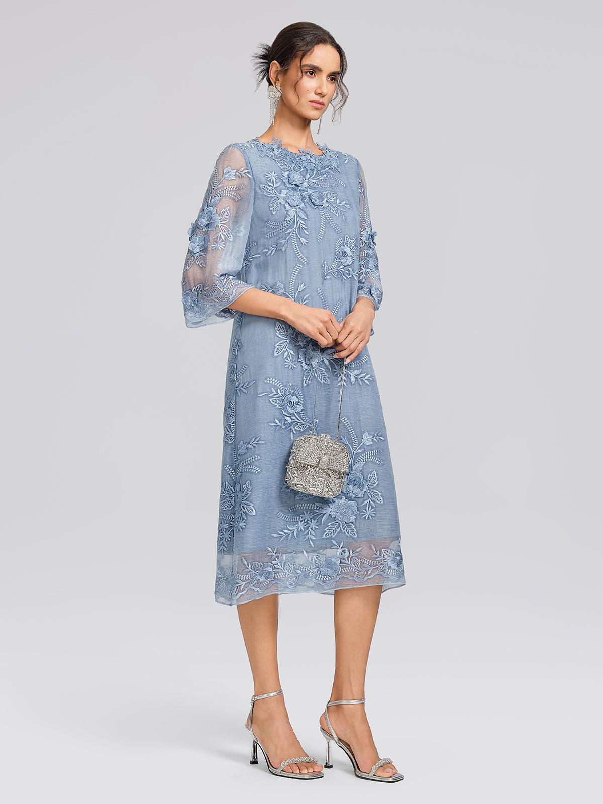 Silk Leaf Embroidery Floral Dress