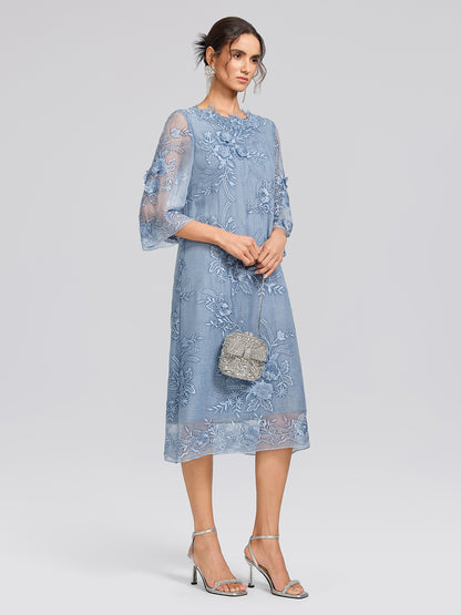 Silk Leaf Embroidery Floral Dress