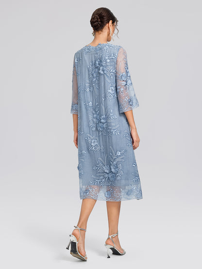 Silk Leaf Embroidery Floral Dress