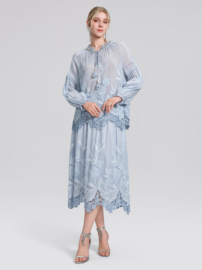 Silk Cotton Embroidered Lace Trin Beaded Blouse