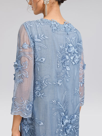 Silk Leaf Embroidery Floral Dress