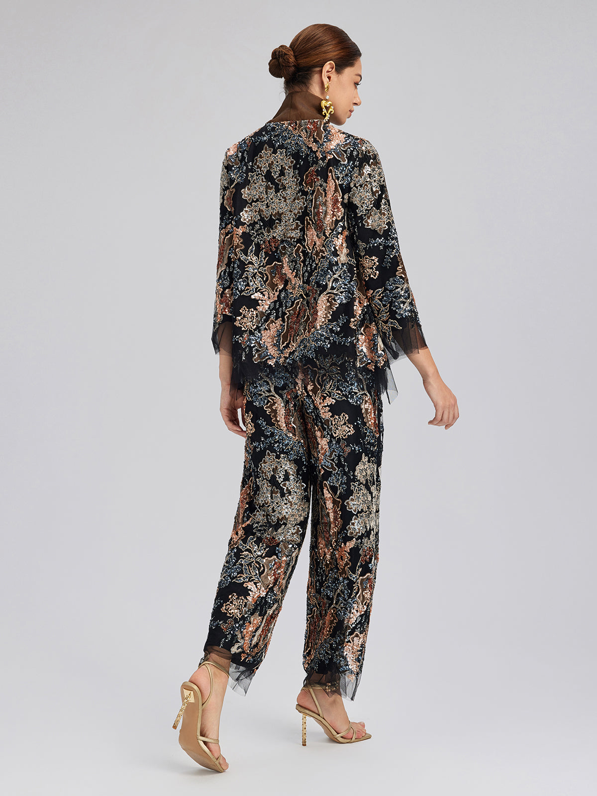 Sequin Vine Embroidered Straight Pants