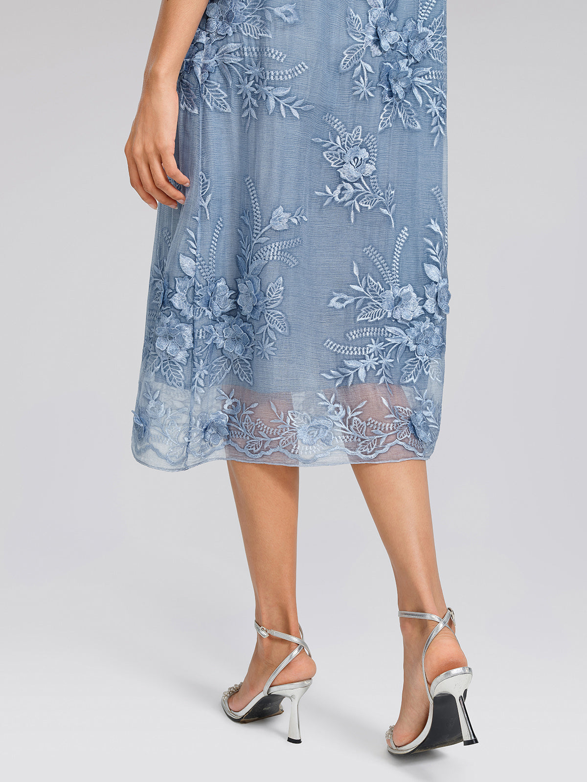 Silk Leaf Embroidery Floral Dress