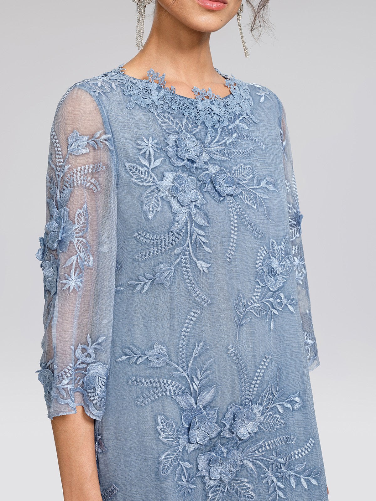 Silk Leaf Embroidery Floral Dress