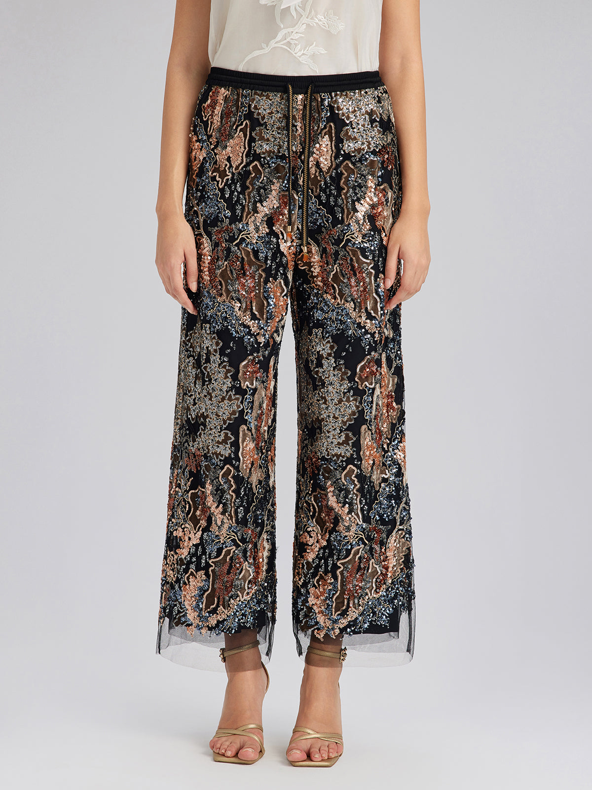Sequin Vine Embroidered Straight Pants