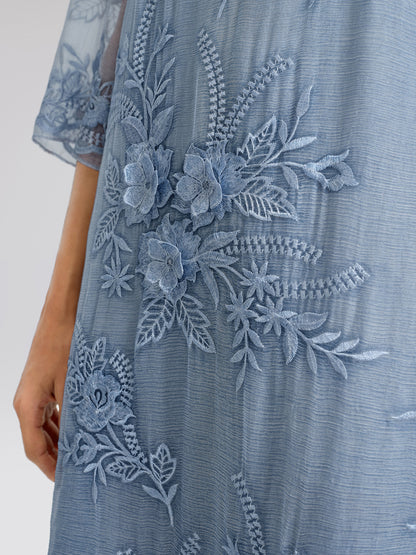 Silk Leaf Embroidery Floral Dress