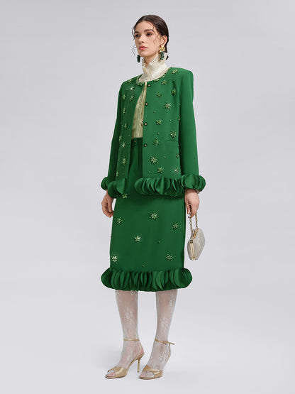 Hand-Beaded Floral Trim Jacket