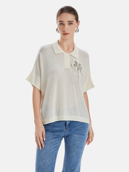 Polo Short-Sleeve Embroidered Loose Knit Pullover