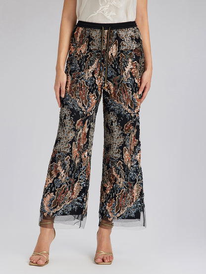 Sequin Vine Embroidered Straight Pants