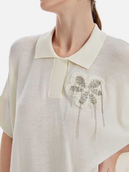 Polo Short-Sleeve Embroidered Loose Knit Pullover