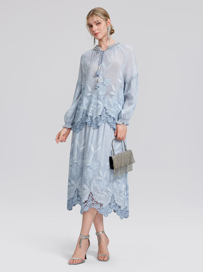 Silk Cotton Embroidered Lace Trin Beaded Blouse
