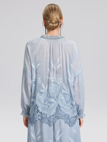 Silk Cotton Embroidered Lace Trin Beaded Blouse