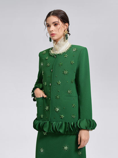 Hand-Beaded Floral Trim Jacket