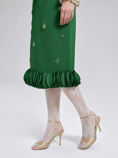 Hand-Beaded Layered Floral Trim Skirt