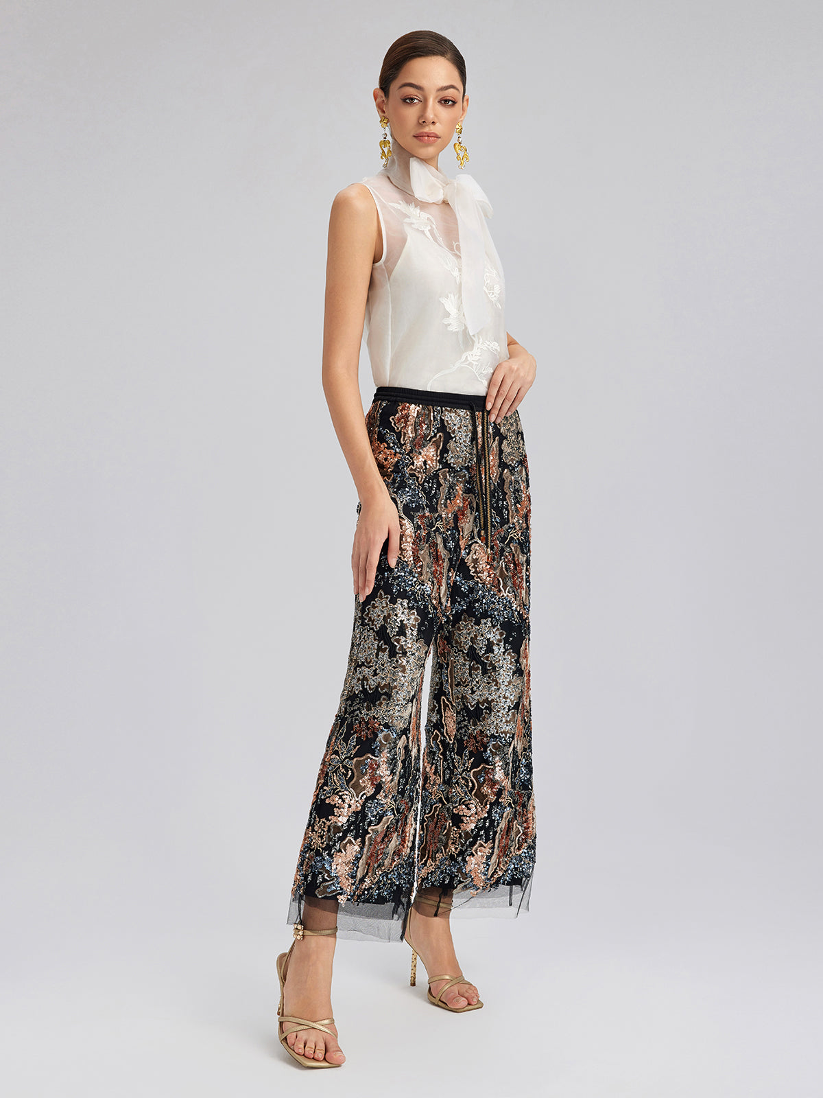 Sequin Vine Embroidered Straight Pants