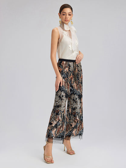 Sequin Vine Embroidered Straight Pants