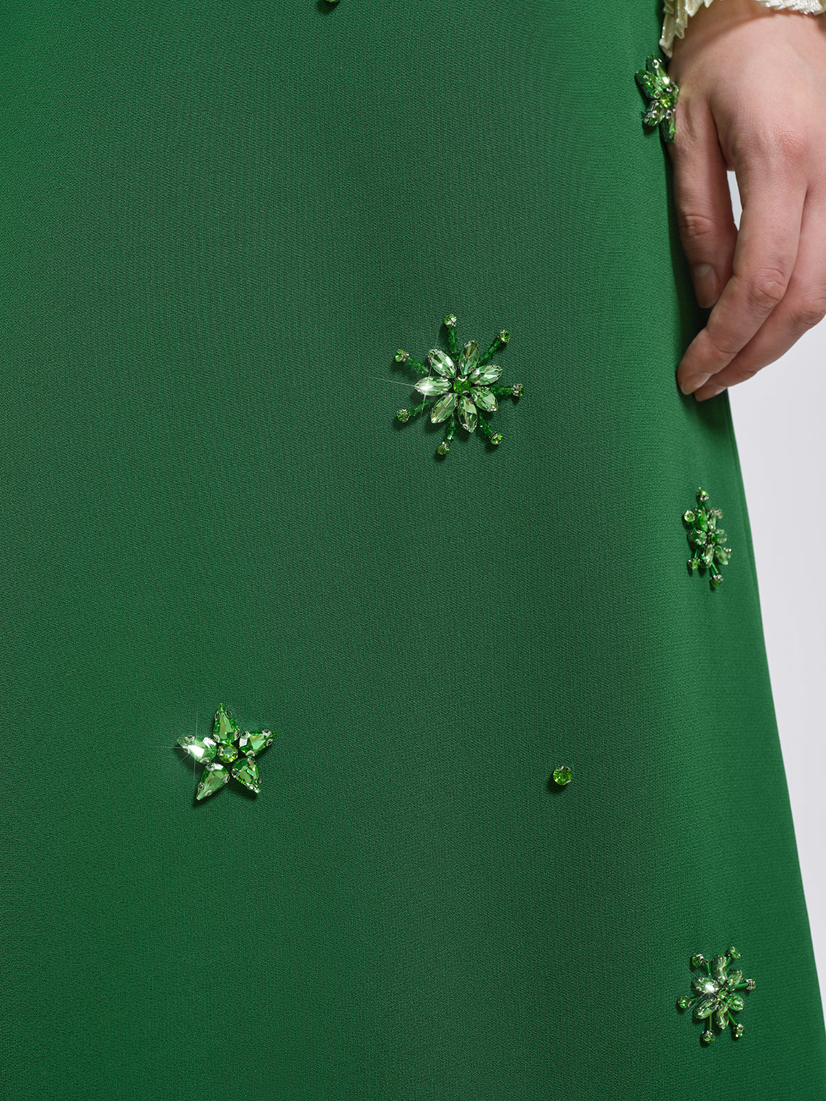 Hand-Beaded Layered Floral Trim Skirt