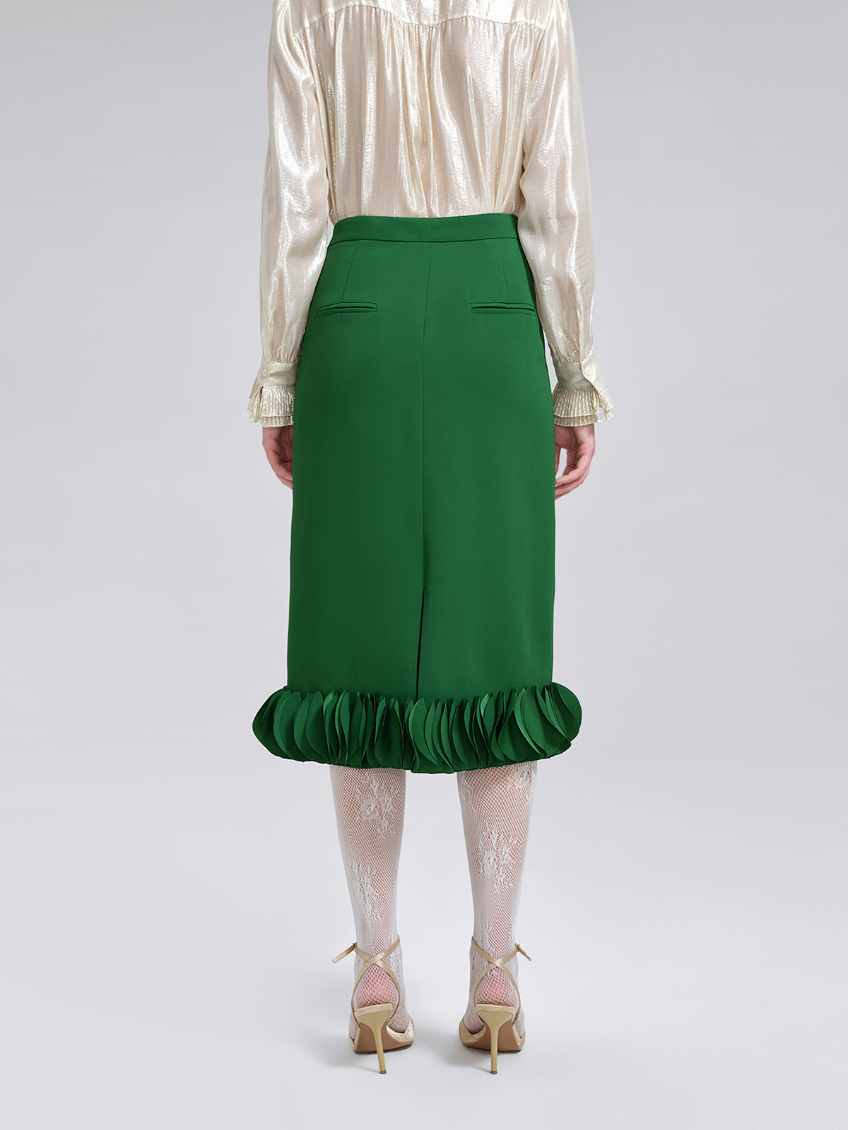 Hand-Beaded Layered Floral Trim Skirt