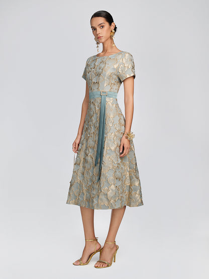 Embossed Jacquard Metallic Floral Dress