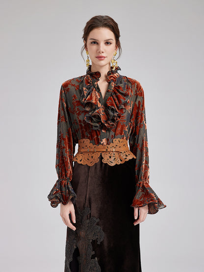 Glittery Silk Burnout Velvet Blouse - Star Queen