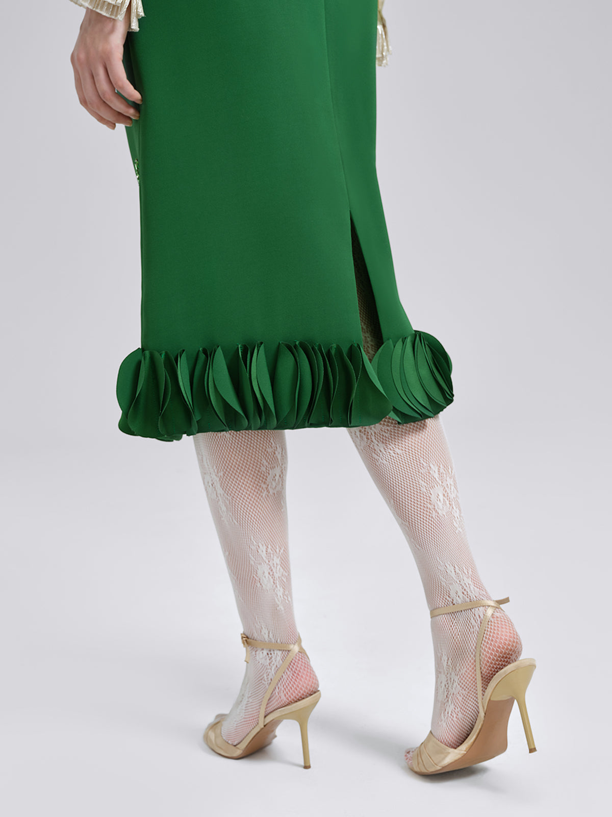 Hand-Beaded Layered Floral Trim Skirt