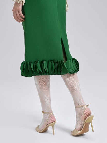 Hand-Beaded Layered Floral Trim Skirt