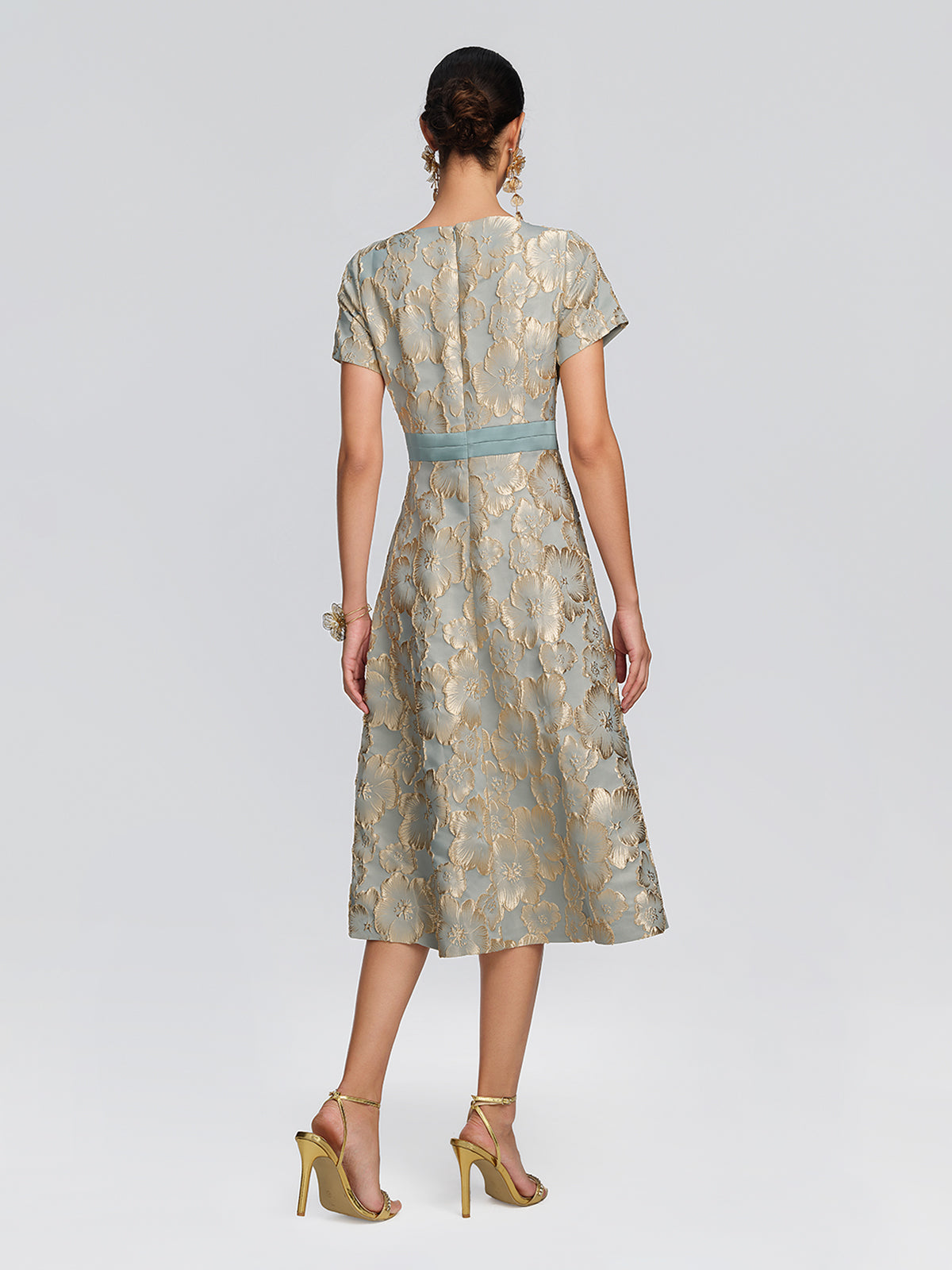 Embossed Jacquard Metallic Floral Dress
