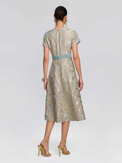 Embossed Jacquard Metallic Floral Dress