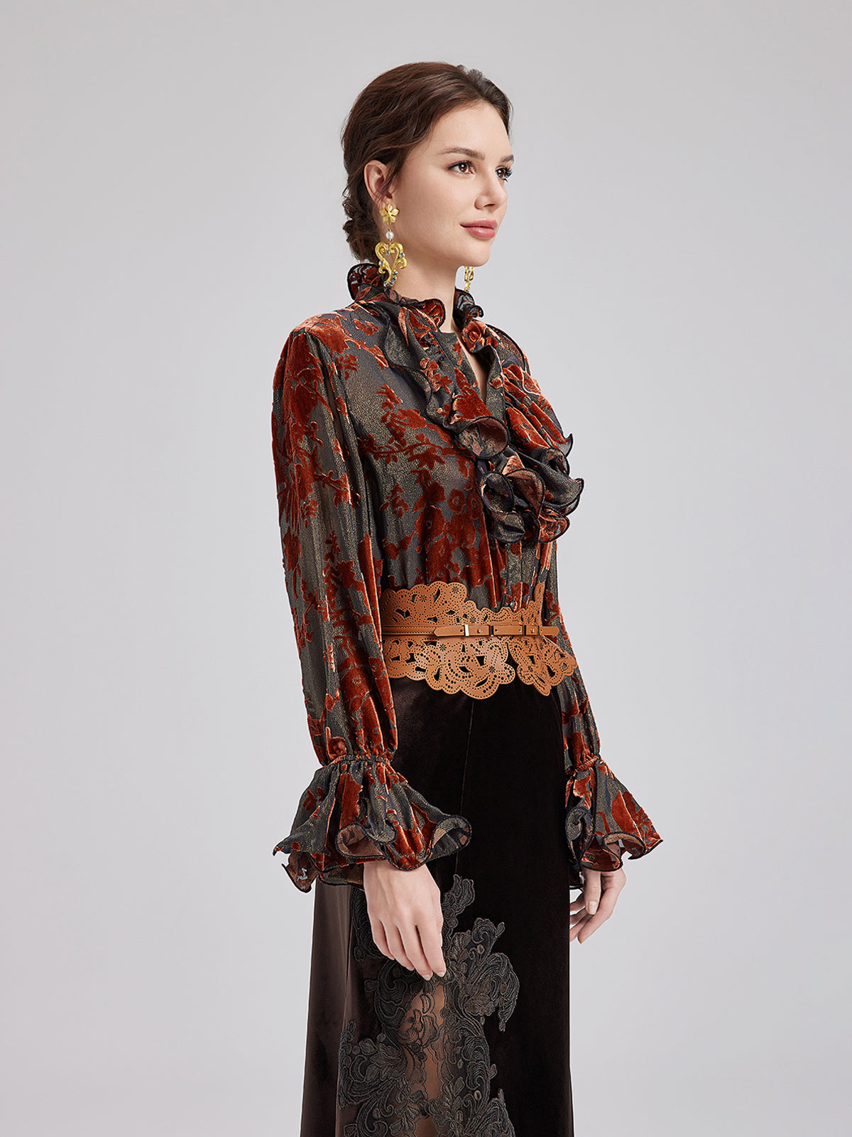 Glittery Silk Burnout Velvet Blouse - Star Queen