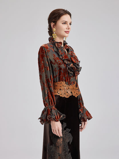 Glittery Silk Burnout Velvet Blouse