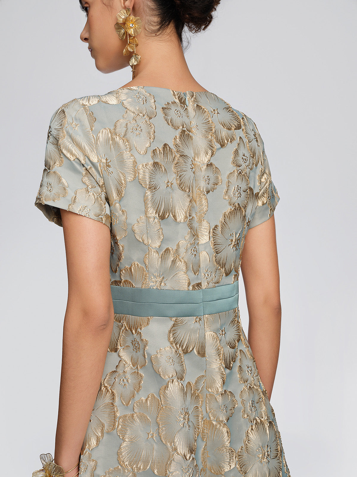 Embossed Jacquard Metallic Floral Dress