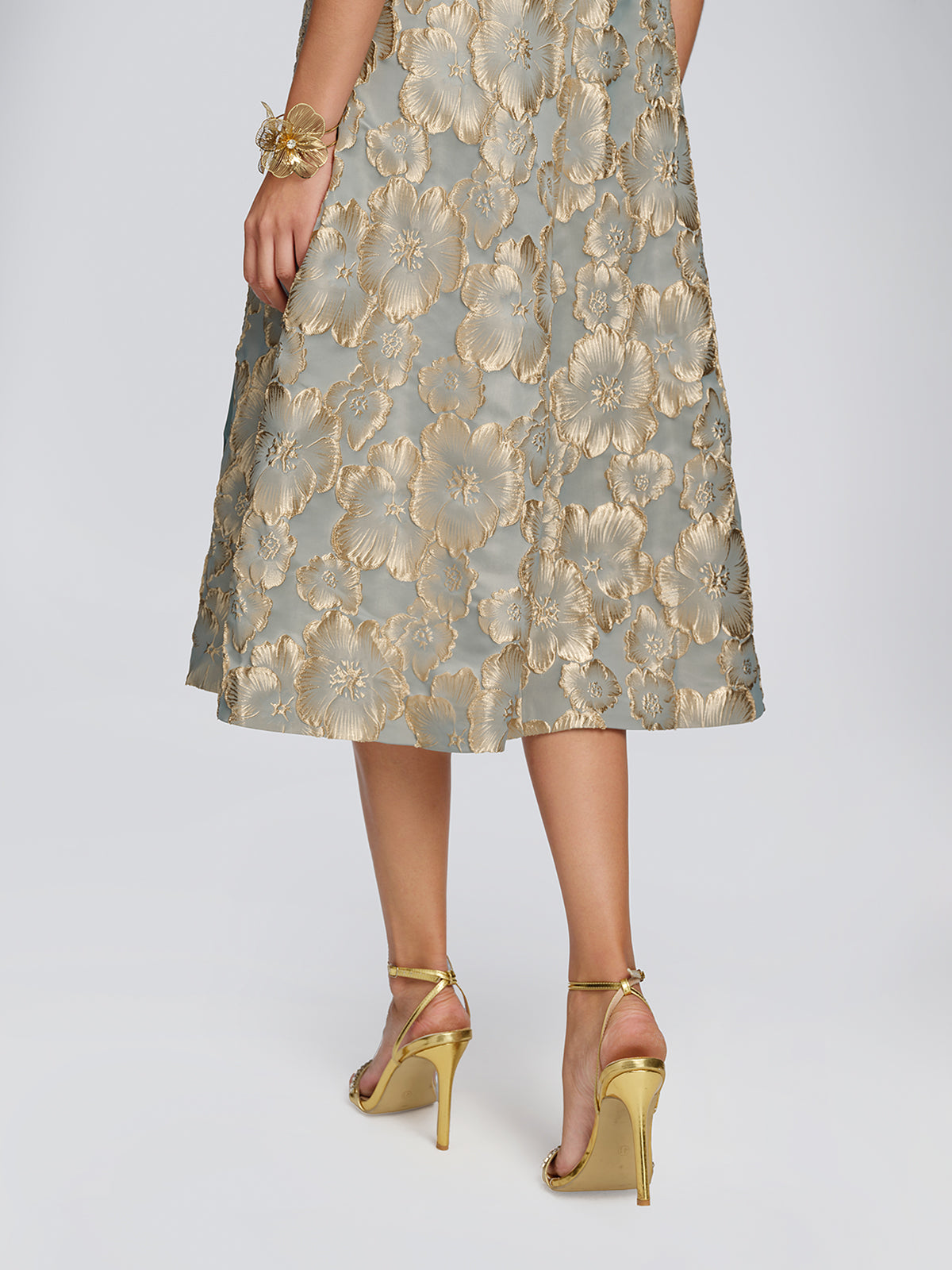Embossed Jacquard Metallic Floral Dress