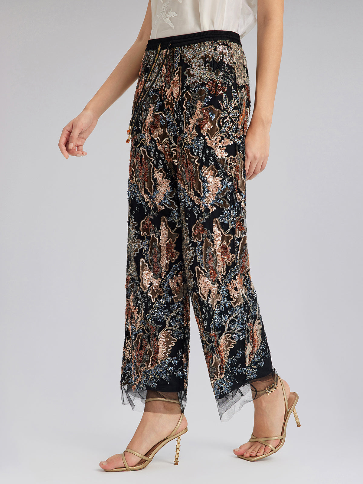 Sequin Vine Embroidered Straight Pants