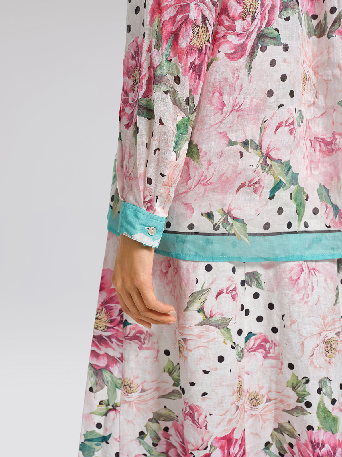 100% Ramie Peony Polka Dot Print Shirt