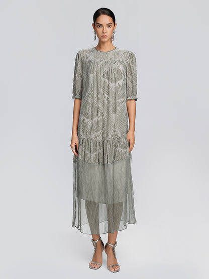 Silk Velvet Burnout Paisley Dress