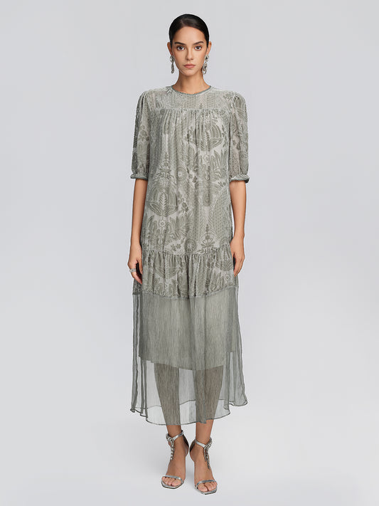 Silk Velvet Burnout Paisley Dress