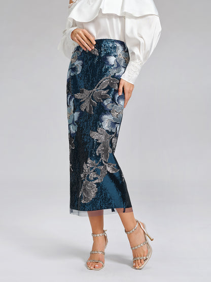 Sequin Embroidered Floral Skirt