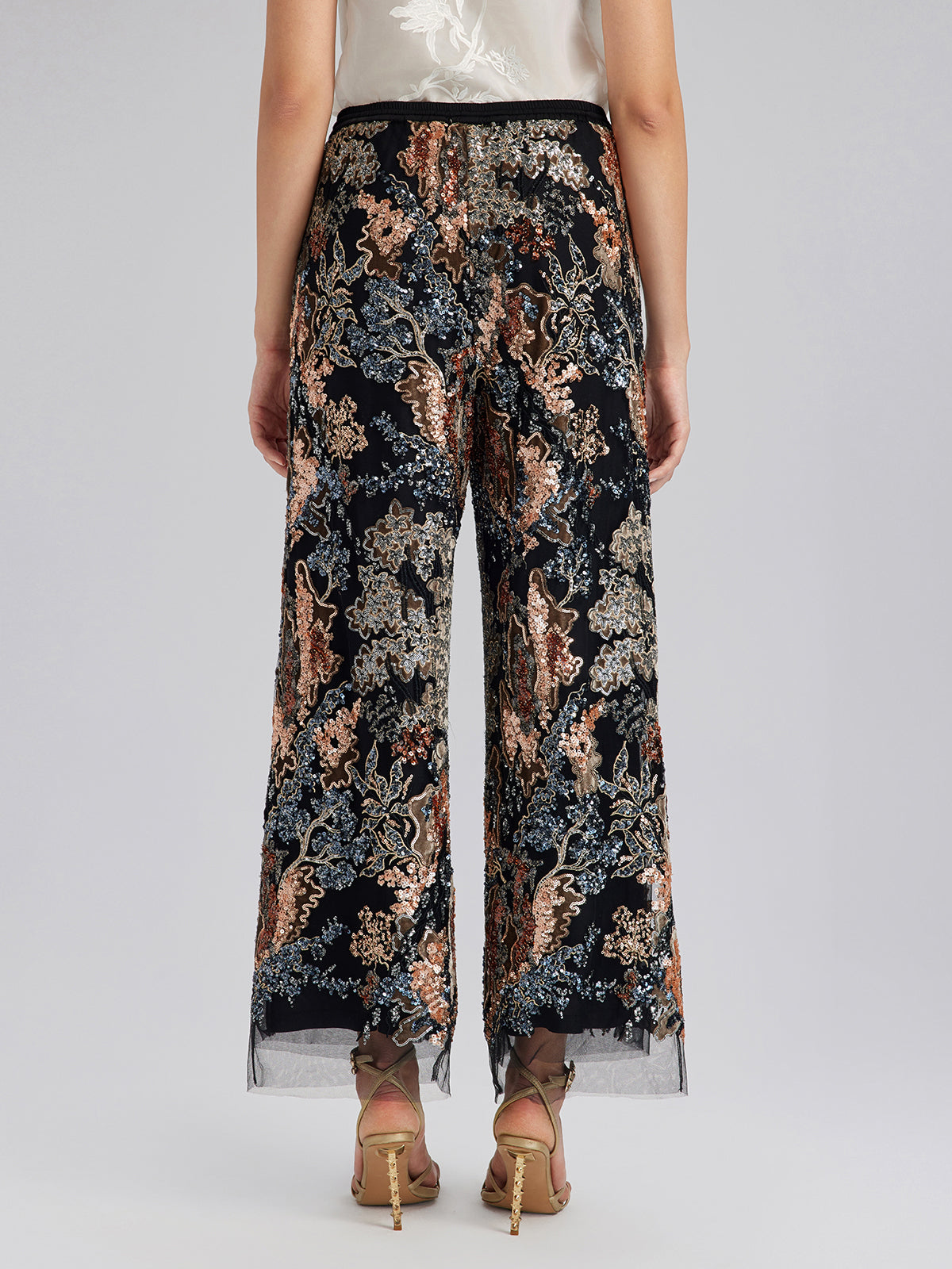 Sequin Vine Embroidered Straight Pants