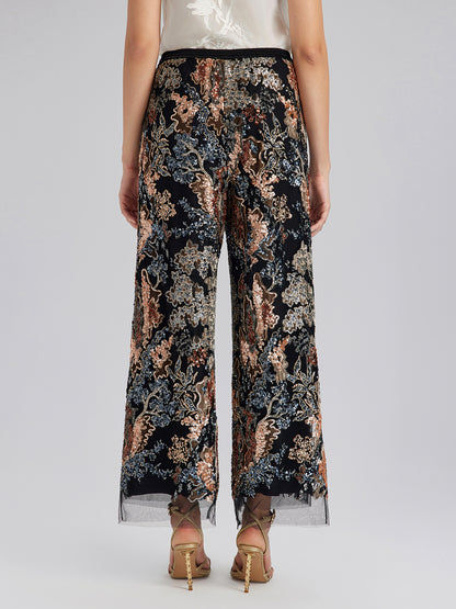 Sequin Vine Embroidered Straight Pants