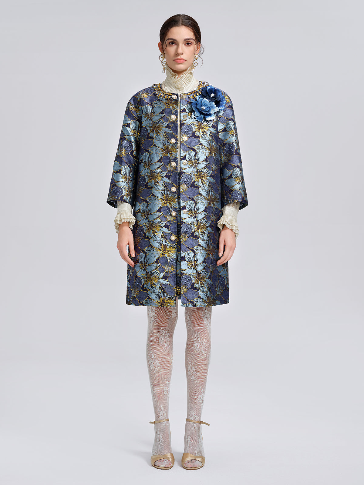 Hand-Sewn Crystal Floral Jacquard Jacket